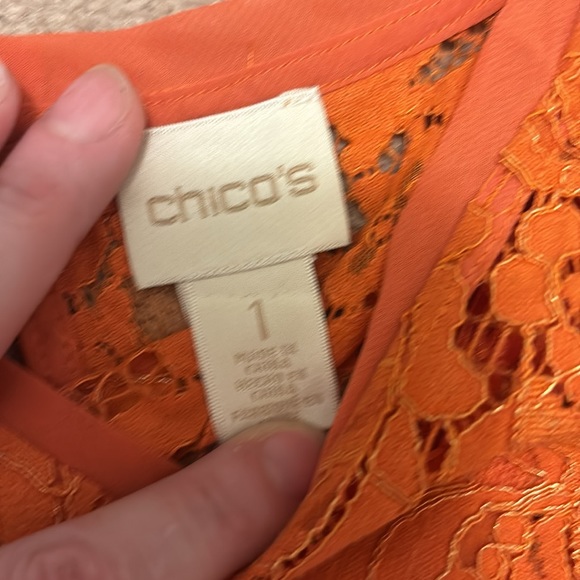 Women’s orange short sleeve blouse lace pattern outer inner solid cami size 1 - Picture 3 of 6